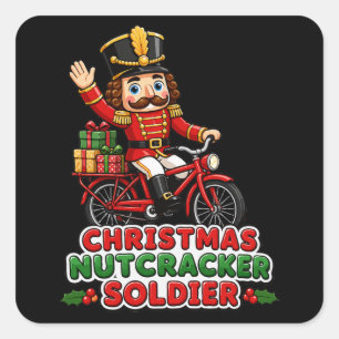 Weihnachtsnussknacker Soldat auf Fahrrad Quadratischer Aufkleber