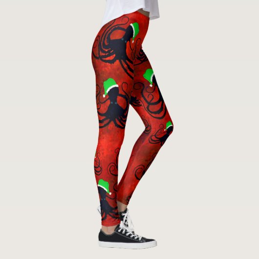 Weihnachtsoctopus auf Rot - Leggings (Rechts)