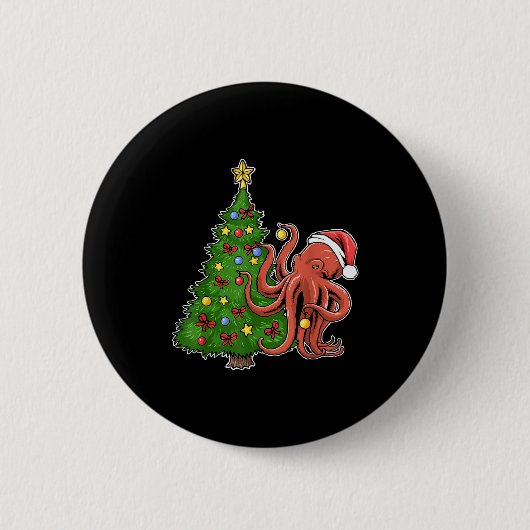 Weihnachtsoctopus Button (Vorderseite)