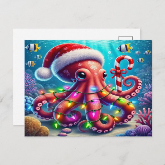 Weihnachtsoctopus Feiertagspostkarte (Vorne/Hinten)