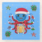 Weihnachtsoctopus Glasuntersetzer (Vorderseite)