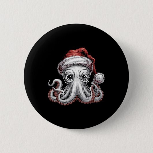 Weihnachtsoctopus mit Weihnachtsmannmütze für Krak Button (Vorderseite)