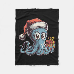 Weihnachtsoctopus mit Weihnachtsmannmütze für Krak Fleecedecke