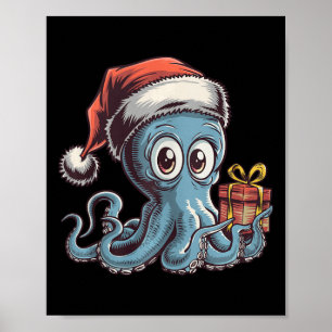 Weihnachtsoctopus mit Weihnachtsmannmütze für Krak Poster