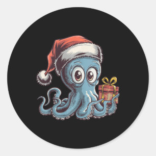 Weihnachtsoctopus mit Weihnachtsmannmütze für Krak Runder Aufkleber