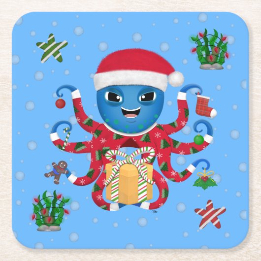 Weihnachtsoctopus Rechteckiger Pappuntersetzer (Vorderseite)