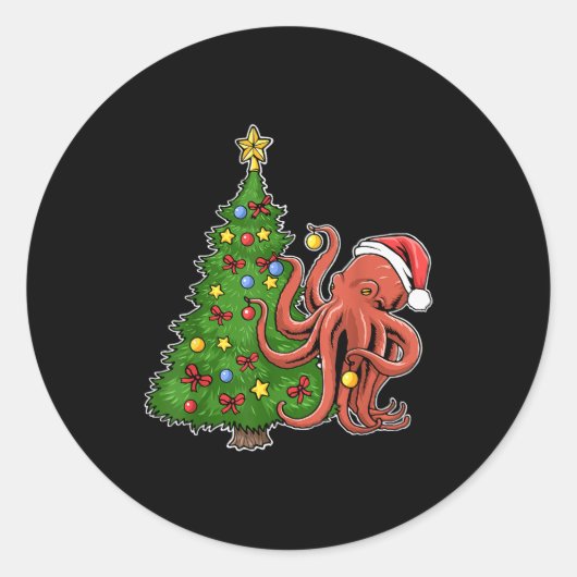 Weihnachtsoctopus Runder Aufkleber (Vorderseite)