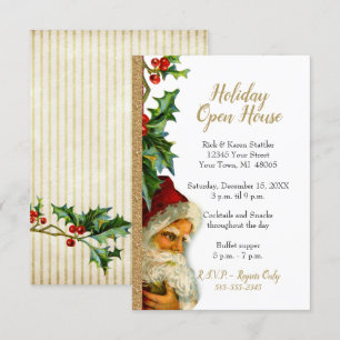Weihnachtsoffenhaus Gold Glitter Santa Holly Einladung