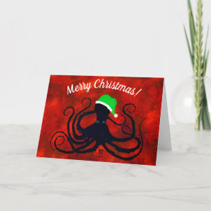 WeihnachtsOktopus auf Rot - 7" x 5" Karte