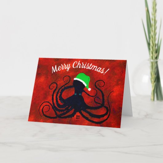 WeihnachtsOktopus auf Rot - 7" x 5" Karte (Vorderseite)