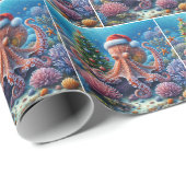 WeihnachtsOktopus mit einer Weihnachtsmannmütze Geschenkpapier (Rolleneckpunkt)