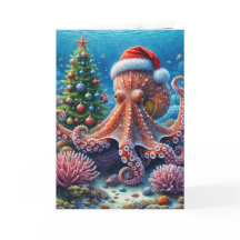WeihnachtsOktopus mit einer Weihnachtsmannmütze
