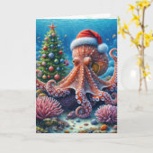 WeihnachtsOktopus mit einer Weihnachtsmannmütze Karte (Gelbe Blume)