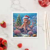 WeihnachtsOktopus mit einer Weihnachtsmannmütze Serviette (Beispiel)