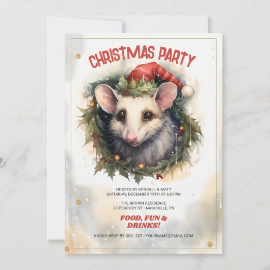 Weihnachtsopossum Farbe Einladung (Vorderseite)