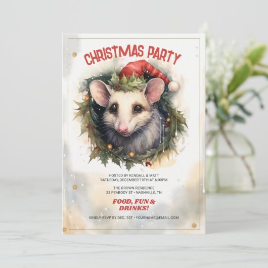 Weihnachtsopossum Farbe Einladung (Stehend Vorderseite)