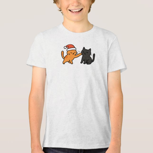 Weihnachtsorange Katze mit schwarzer Katze Tri-Blend Shirt (Vorderseite)