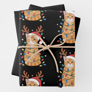 Weihnachtsorange Tabby-Katze Rentiere Geweihe Lich Geschenkpapier Set