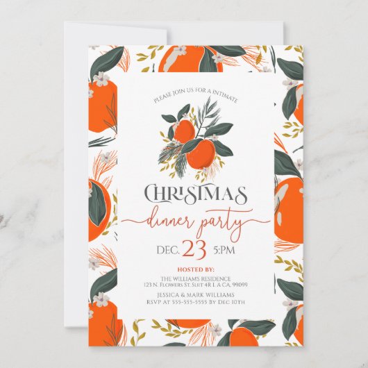 Weihnachtsorangen & Blume Muster Party laden ein Einladung (Vorderseite)