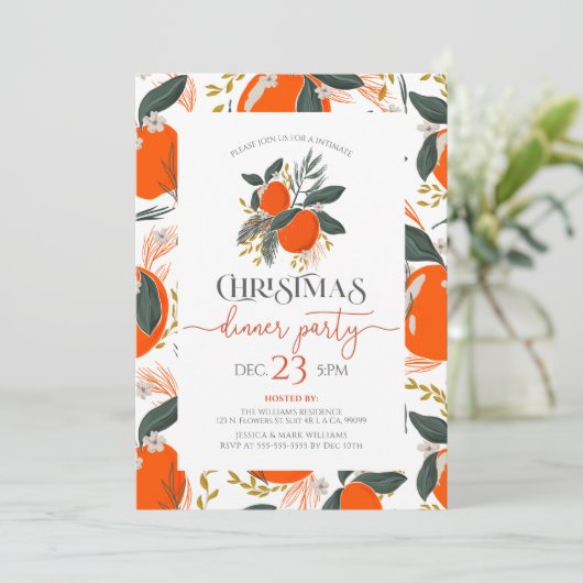 Weihnachtsorangen & Blume Muster Party laden ein Einladung (Stehend Vorderseite)