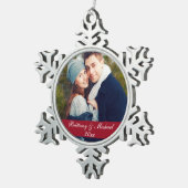 Weihnachtspaar-Foto-Verzierungs-Jahr SF Schneeflocken Zinn-Ornament (Rechts)