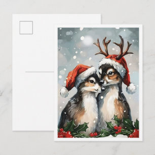 Weihnachtspaar Hirsche im Vintage-Stil Postkarte