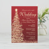 Weihnachtspaare Dusche Red Gold Einladung (Stehend Vorderseite)
