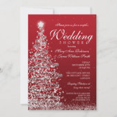 Weihnachtspaare Dusche Red Silver Einladung (Vorderseite)