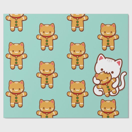 WeihnachtsPackpapier - hungriger Katzen-Lebkuchen Geschenkpapier (Flach)