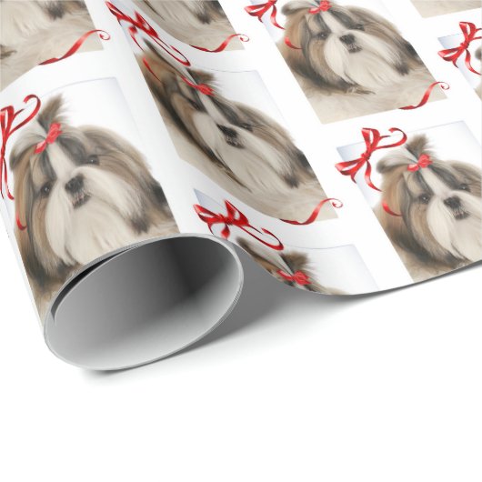 WeihnachtsPackpapier Shih Tzu Geschenkpapier (Rolleneckpunkt)