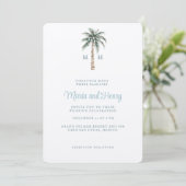 Weihnachtspalme | Beach Wedding Monogram Einladung (Stehend Vorderseite)