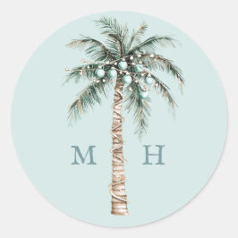 Weihnachtspalme | Beach Wedding Monogram Runder Aufkleber