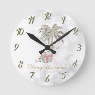 Weihnachtspalme, Geschenk, Lichterkette, Bokeh Runde Wanduhr