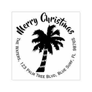 Weihnachtspalme-Rücksendeadresse-Briefmarke rund Permastempel