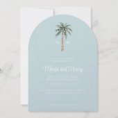 Weihnachtspalme Tree Arched Beach Wedding Monogram Einladung (Vorderseite)