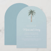 Weihnachtspalme Tree Arched Beach Wedding Monogram Einladung (Vorne/Hinten)