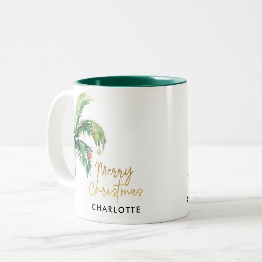 Weihnachtspalme Tree Custom Zweifarbige Tasse (Vorderseite Links)