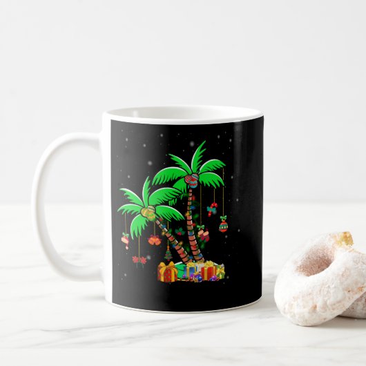 Weihnachtspalme tropische Xmas Kokospalmen Lichter Kaffeetasse (Mit Donut)
