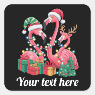 Weihnachtspalmen-Flamingo personalisierte Weihnach Quadratischer Aufkleber