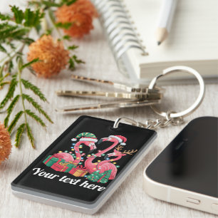 Weihnachtspalmen-Flamingo personalisierte Weihnach Schlüsselanhänger