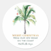 Weihnachtspalmenbaum an der Küste Ankündigung Runder Aufkleber (Vorderseite)