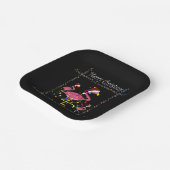 Weihnachtspamingo mit Weihnachtslicht auf schwarz Pappteller (Gewinkelt)