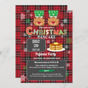 Weihnachtspancake und Pjama Party rot Flanell Einladung