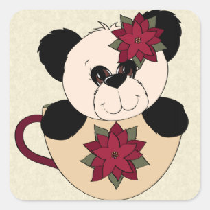 Weihnachtspanda-Bär Quadratischer Aufkleber