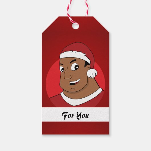 Weihnachtspapa/junger Mann Cartoon Geschenkanhänger (Vorderseite)