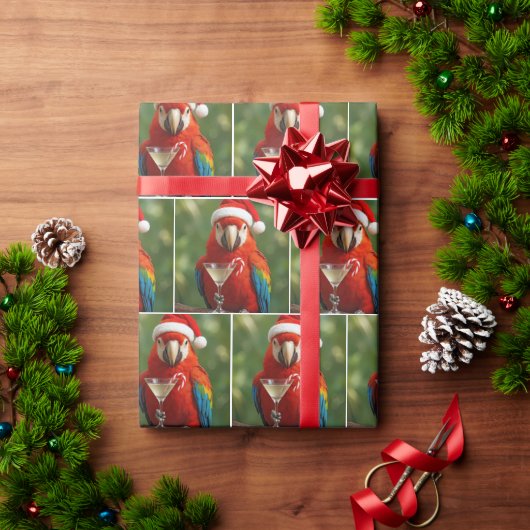 Weihnachtspapagei mit Cocktail Geschenkpapier (Feiertagsgeschenk)