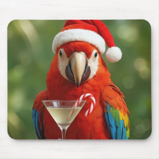 Weihnachtspapagei mit Cocktail Mousepad (Vorne)