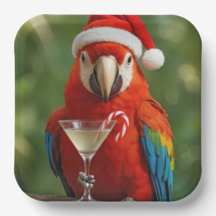 Weihnachtspapagei mit Cocktail Pappteller