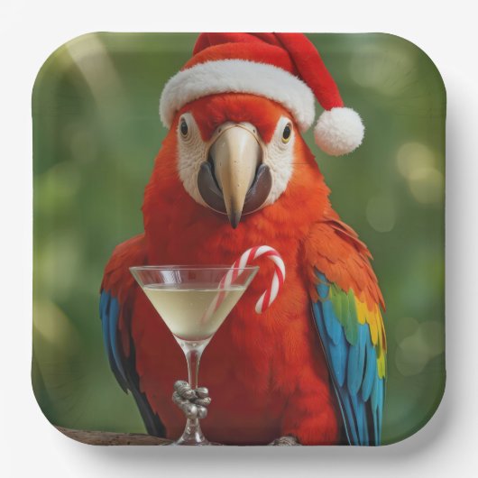 Weihnachtspapagei mit Cocktail Pappteller (Vorderseite)