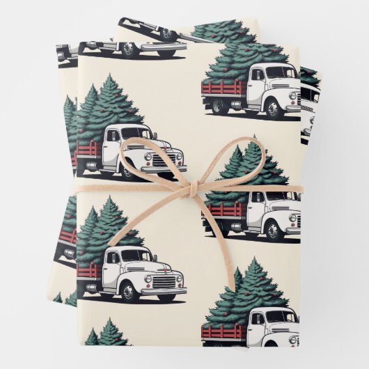 Weihnachtspapier | Baum-LKW-Muster Geschenkpapier Set (Beispiel)